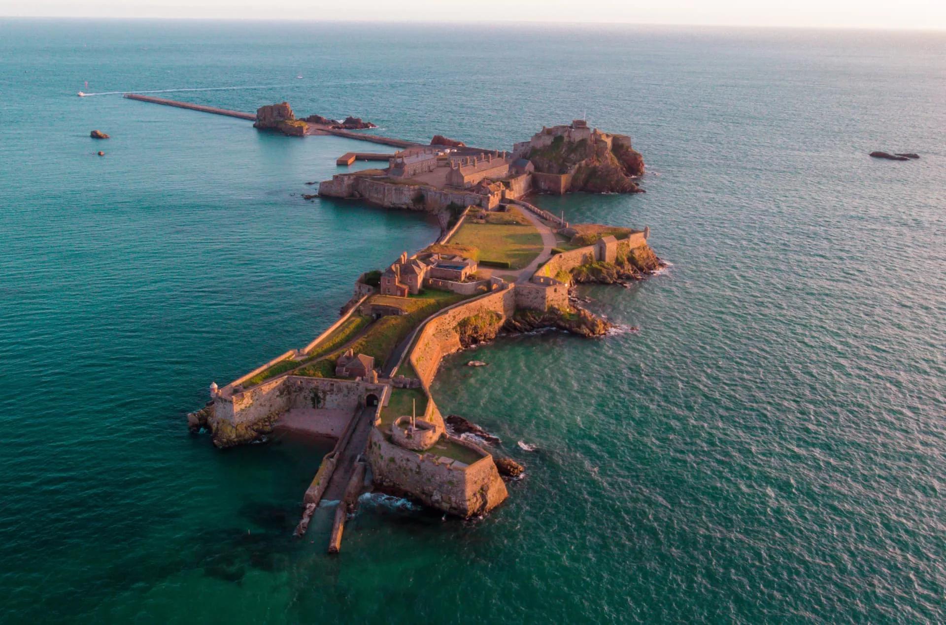 Aerial view of Elizabeth Castle and the coast of Jersey